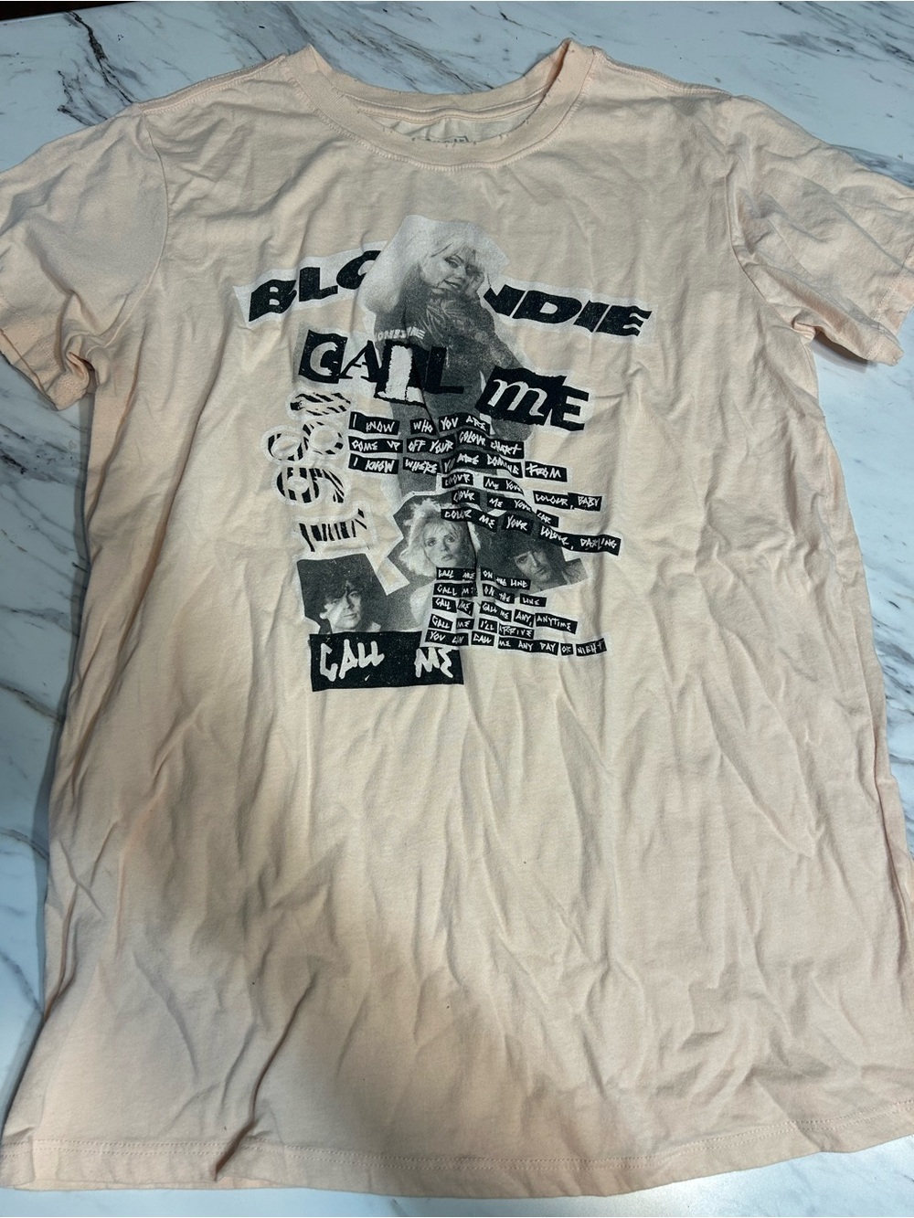 Graphic 'Call Me' Tee in Pale Peach
